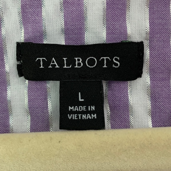 Talbots Charming Stripe Seersucker Popover Top in Deep Lavender Metallic Sz L - Picture 9 of 13
